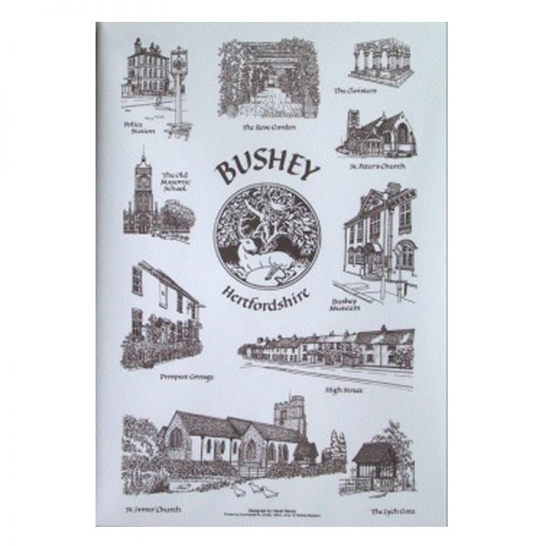 A pack of notelets with pictures of Bushey by Hazel Beney.