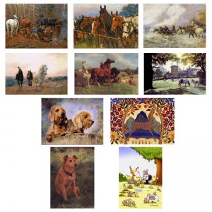 A selection of 10 cards with painting and pictures of animals.