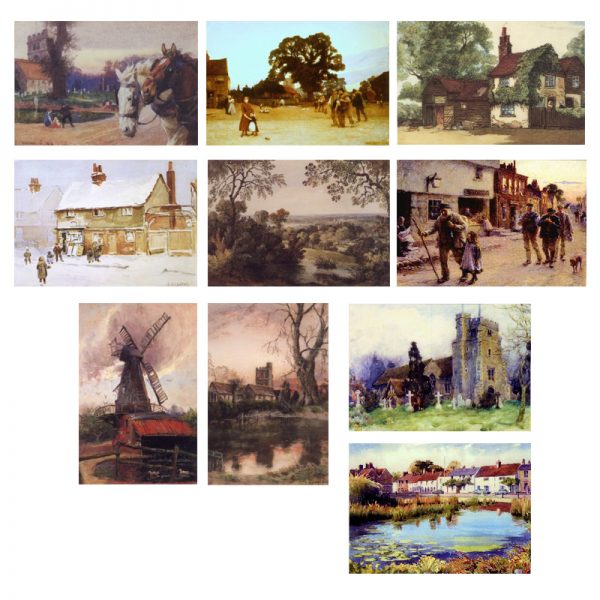 A selection of 10 cards with paintings of Bushey.