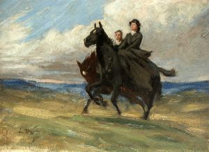 A sketch for the painting 'Riders' by Lucy Kemp-Welch.