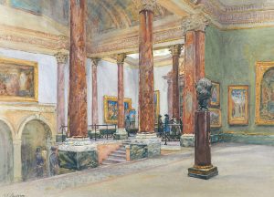 A painting 'The Interior of the National Gallery' by Kate Cowderoy.