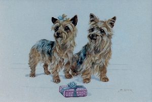 'Two Westies with a Gift Wrapped Parcel' by Mabel Gear