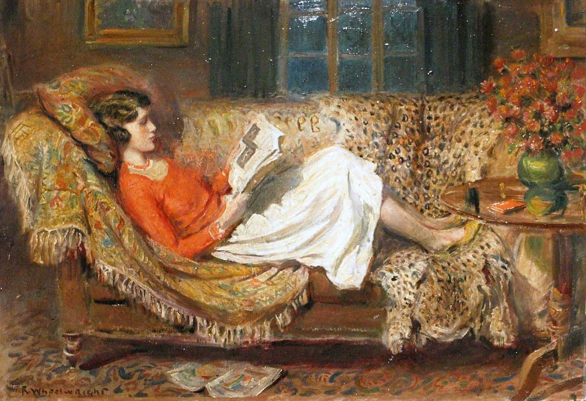 Irene Reading on a Chesterfield by Rowland Wheelwright