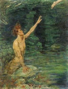 Merman reaching up by Myrtle Broome 