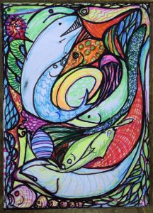 Fish stained glass window by Jenny Birchy