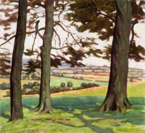 Landscape with Three Tree Trunks by Myrtle Broome
